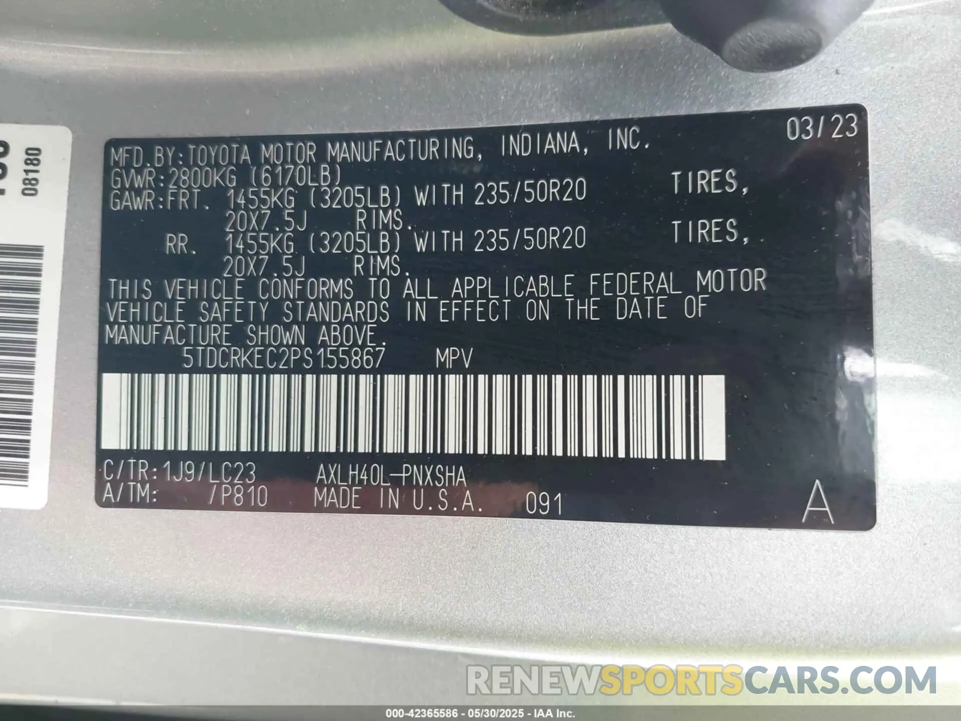 9 fotografías del automóvil dañado 5TDCRKEC2PS155867 TOYOTA SIENNA 2023