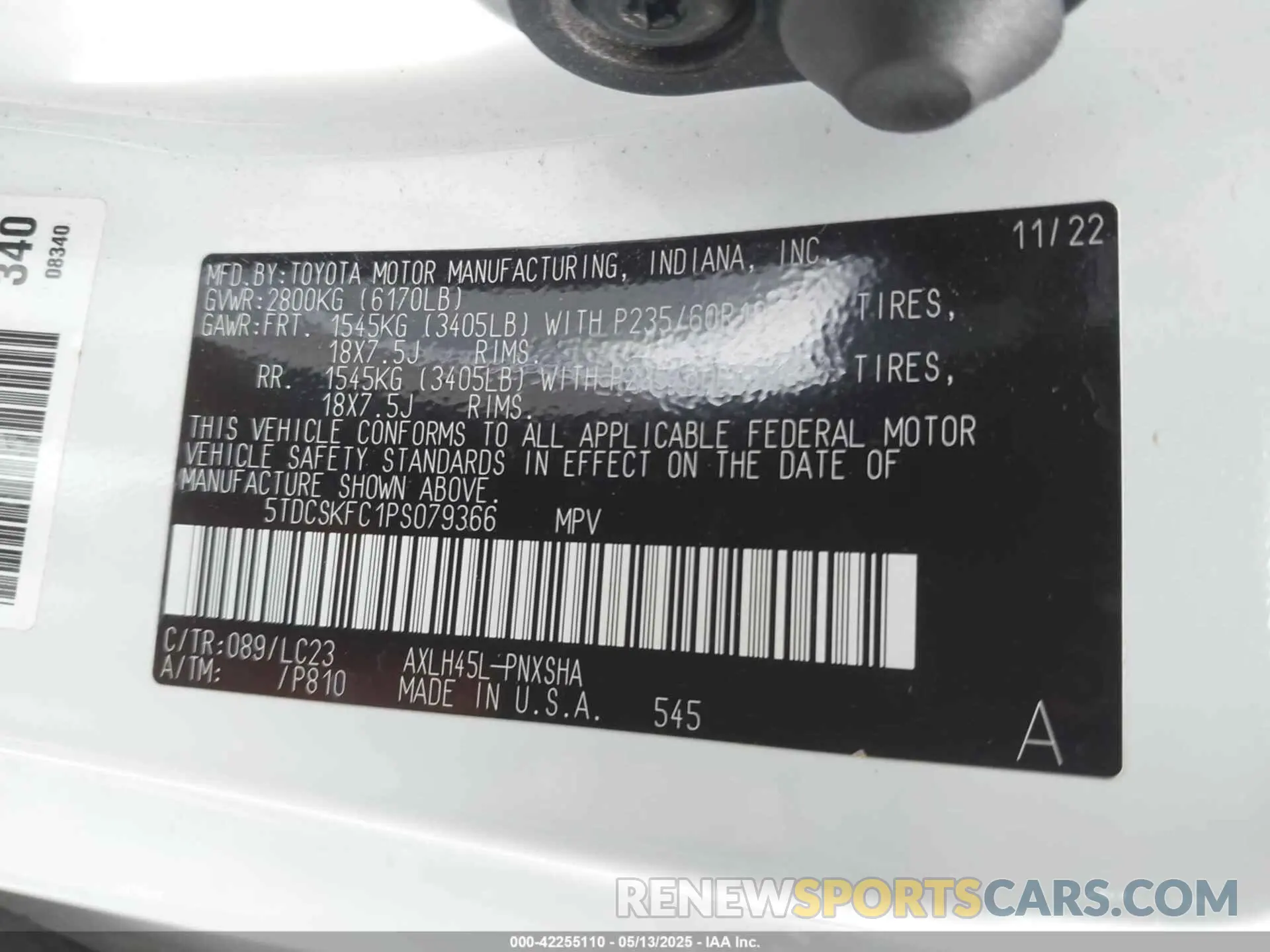 9 fotografías del automóvil dañado 5TDCSKFC1PS079366 TOYOTA SIENNA 2023