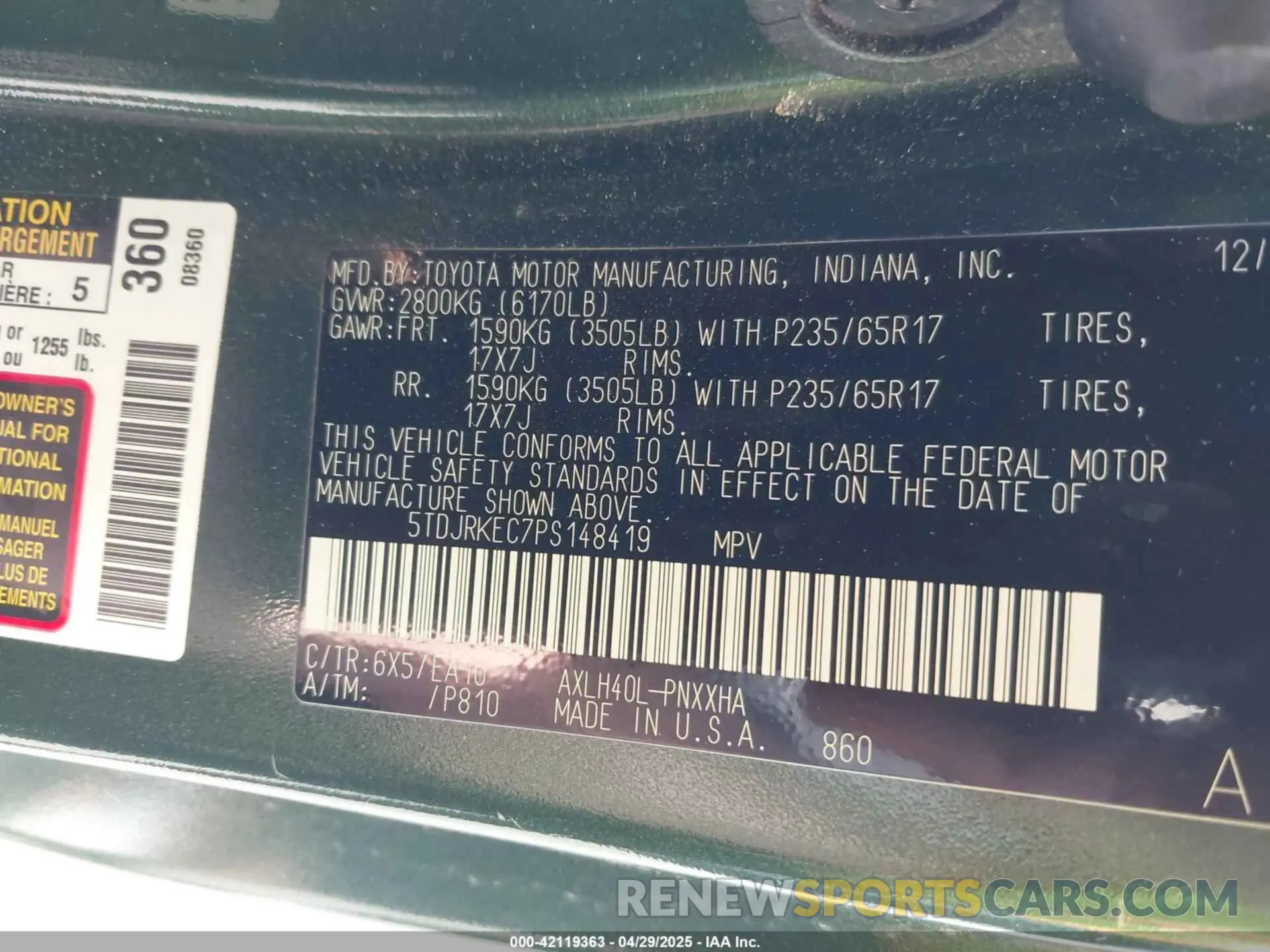 9 fotografías del automóvil dañado 5TDJRKEC7PS148419 TOYOTA SIENNA 2023