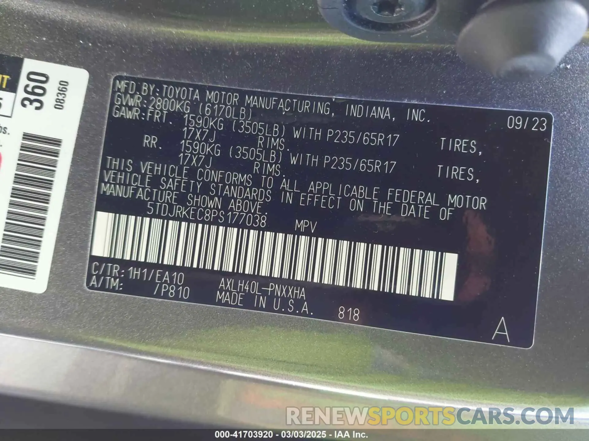 9 fotografías del automóvil dañado 5TDJRKEC8PS177038 TOYOTA SIENNA 2023