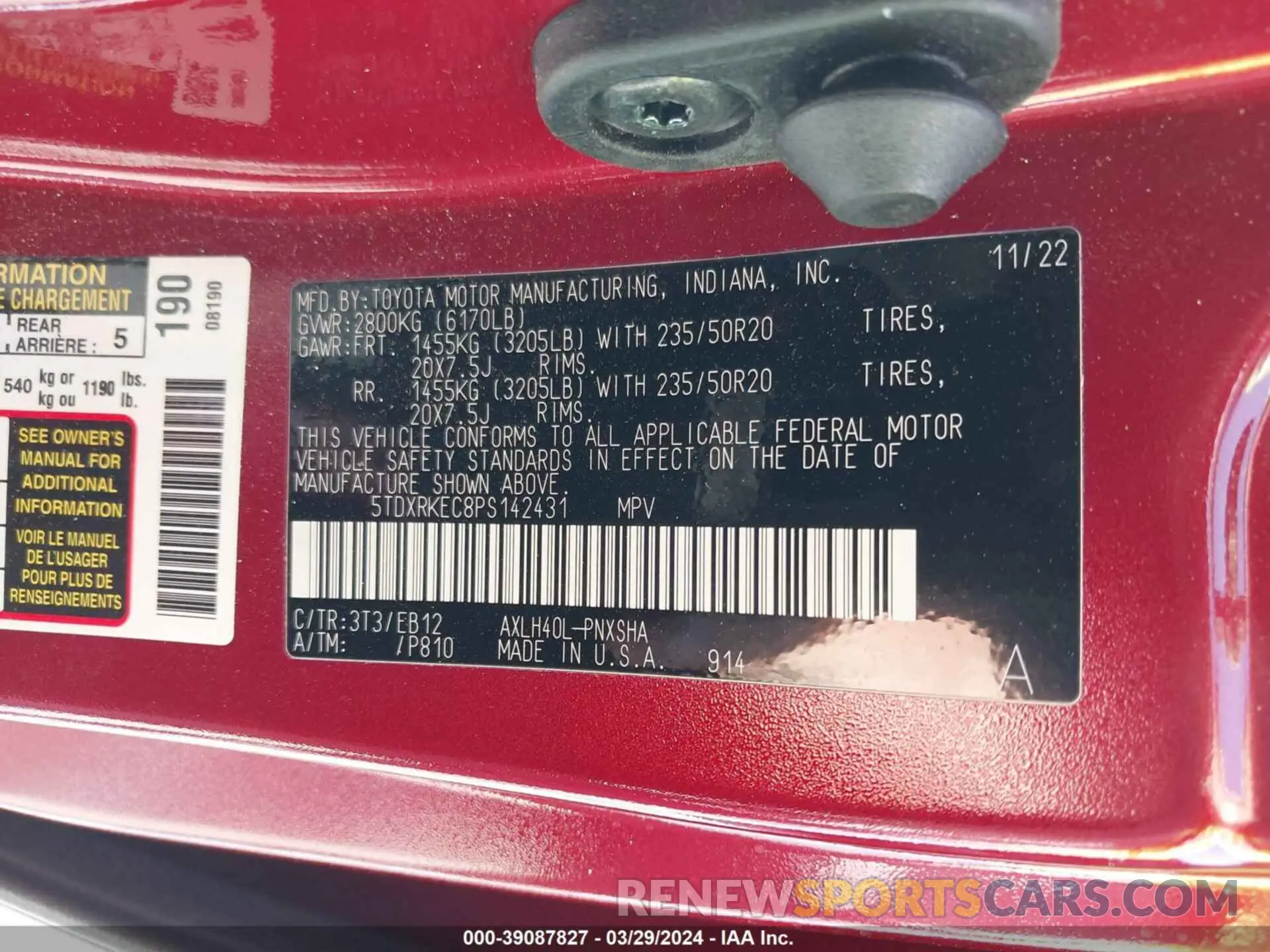 9 fotografías del automóvil dañado 5TDXRKEC8PS142431 TOYOTA SIENNA 2023