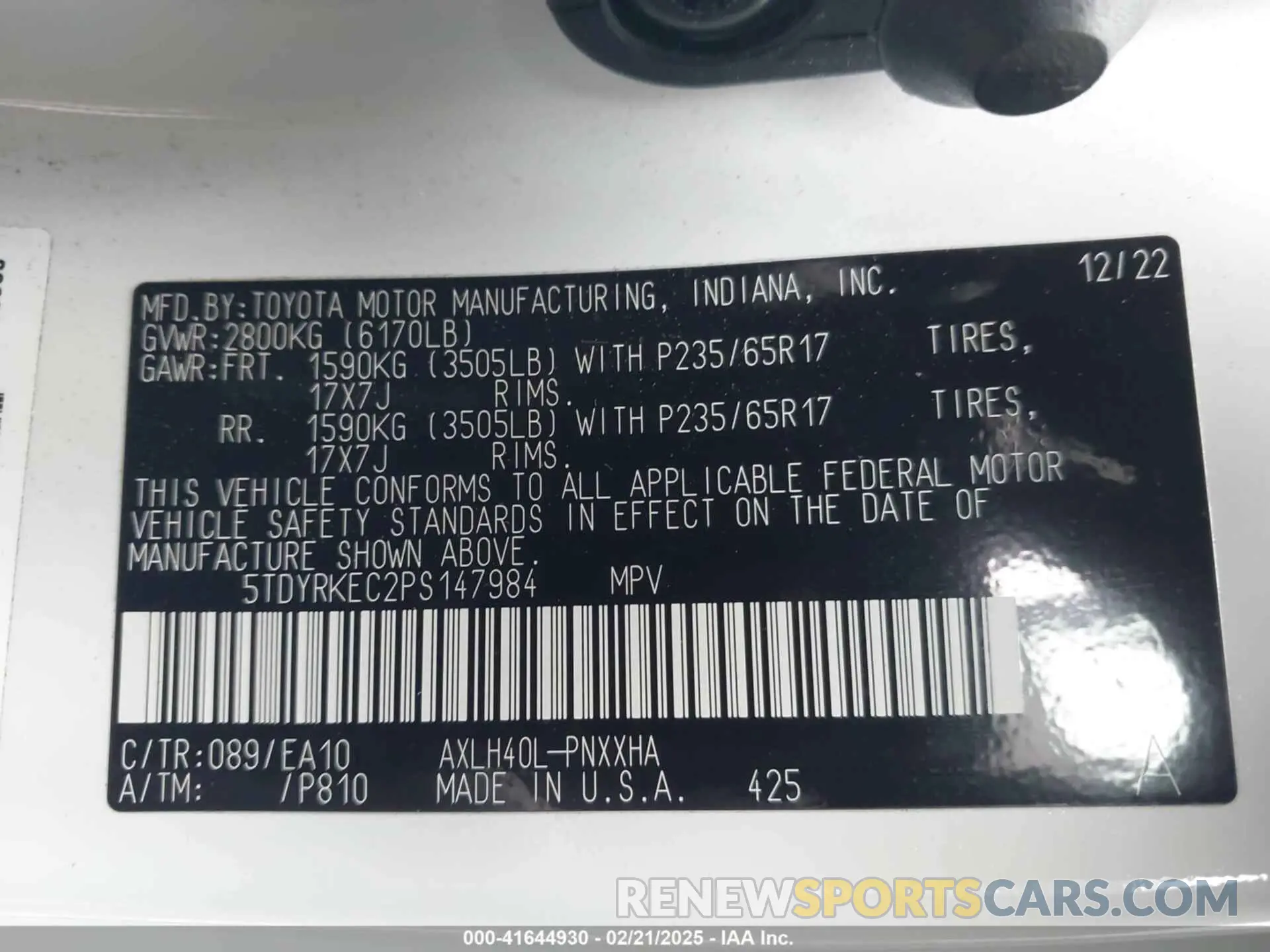9 fotografías del automóvil dañado 5TDYRKEC2PS147984 TOYOTA SIENNA 2023