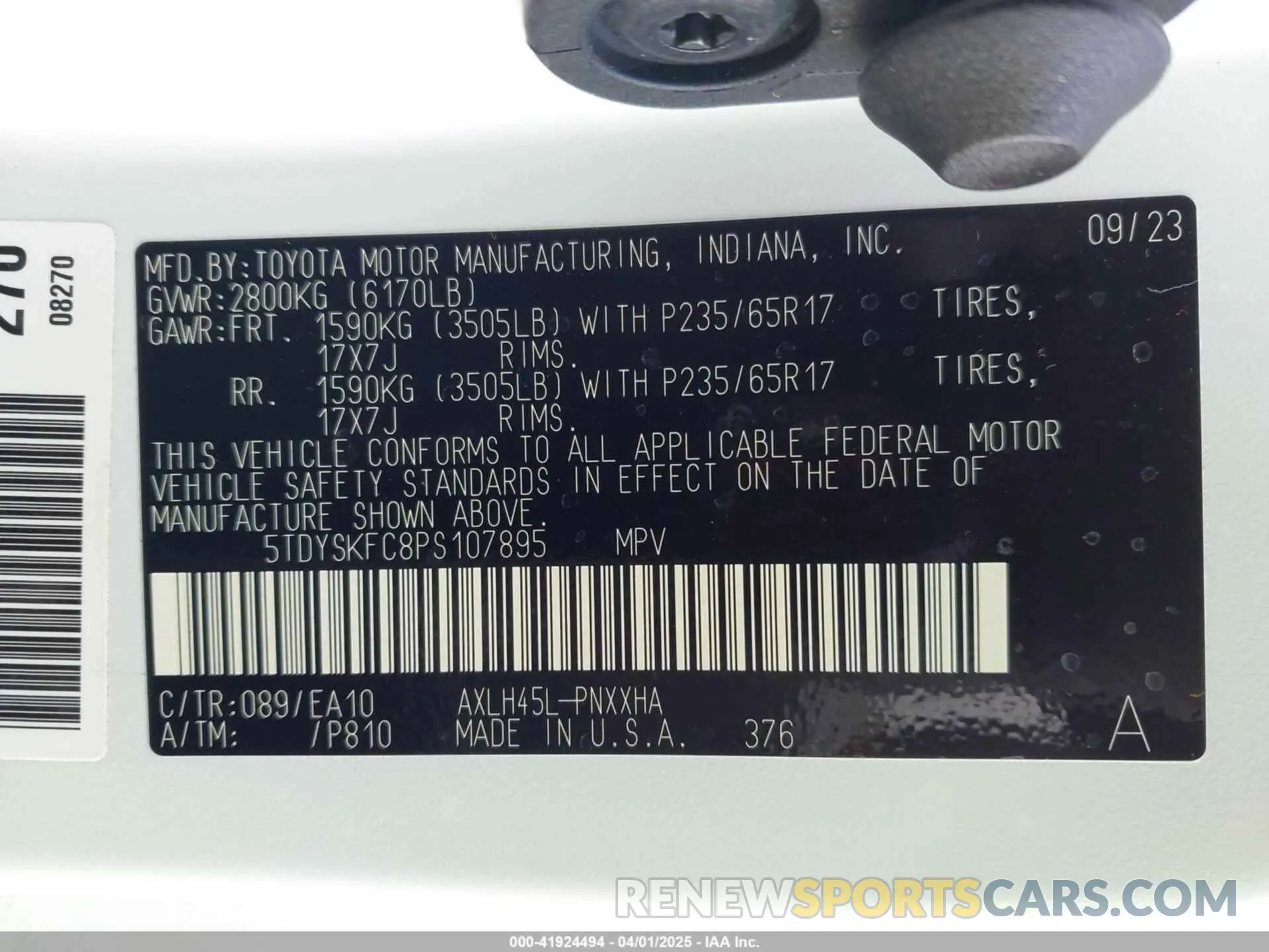 9 fotografías del automóvil dañado 5TDYSKFC8PS107895 TOYOTA SIENNA 2023
