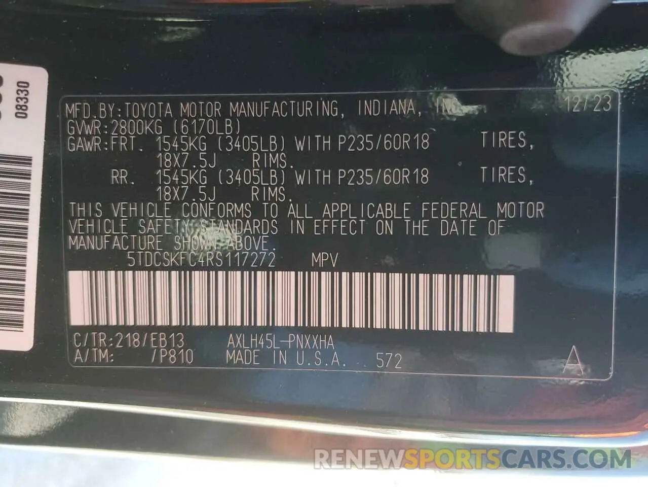 13 fotografías del automóvil dañado 5TDCSKFC4RS117272 TOYOTA SIENNA 2024