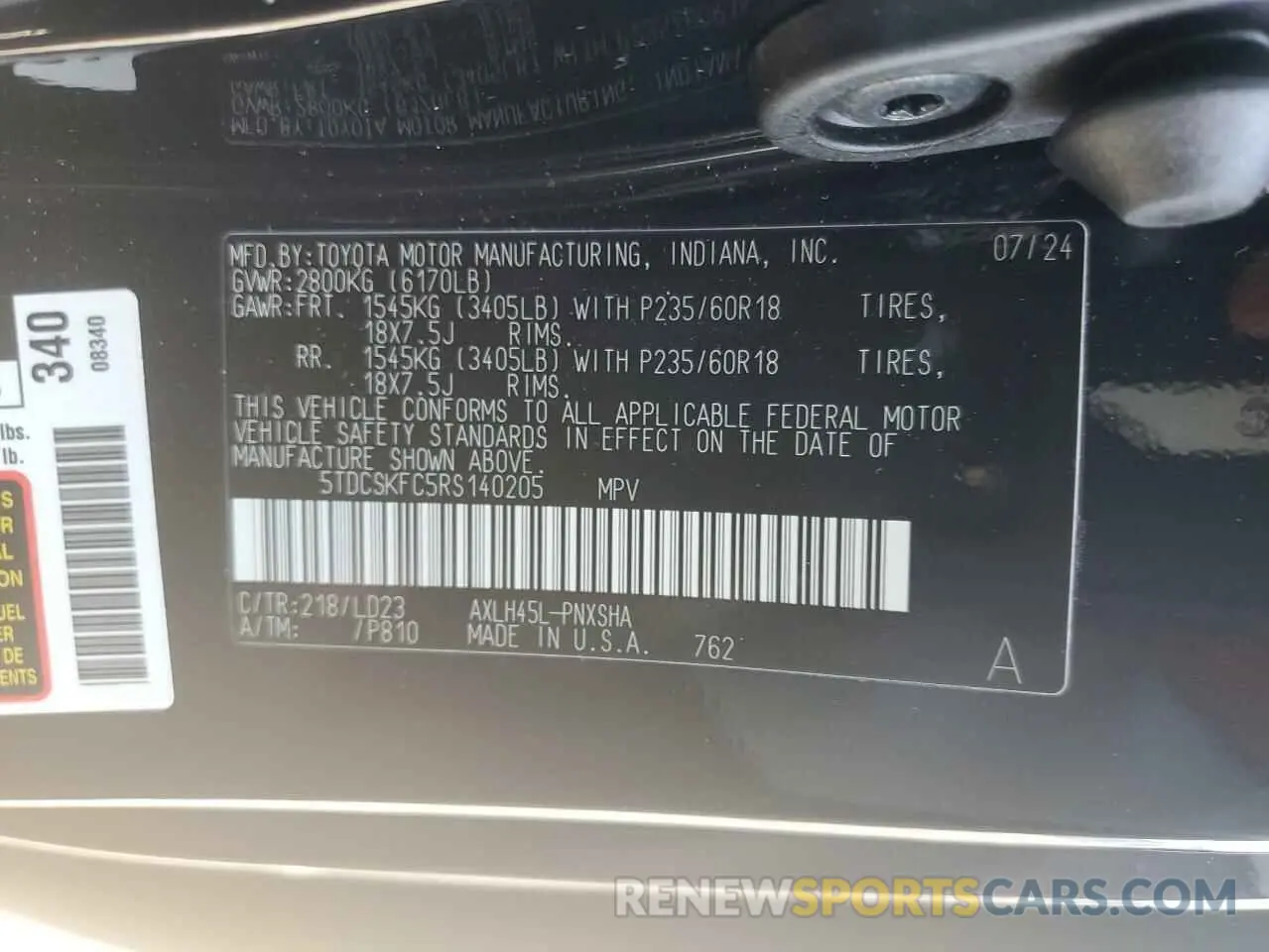 13 fotografías del automóvil dañado 5TDCSKFC5RS140205 TOYOTA SIENNA 2024
