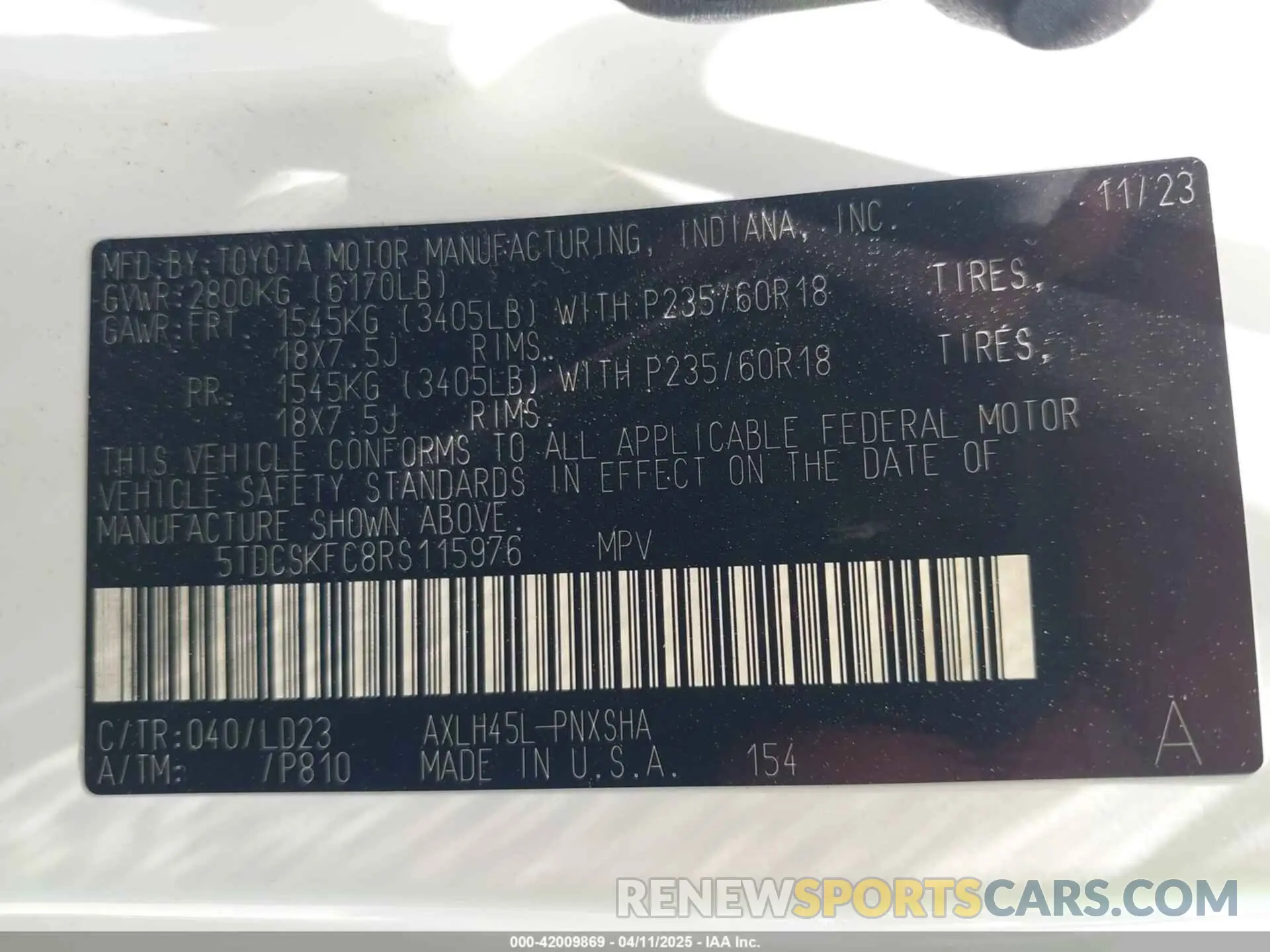 9 fotografías del automóvil dañado 5TDCSKFC8RS115976 TOYOTA SIENNA 2024