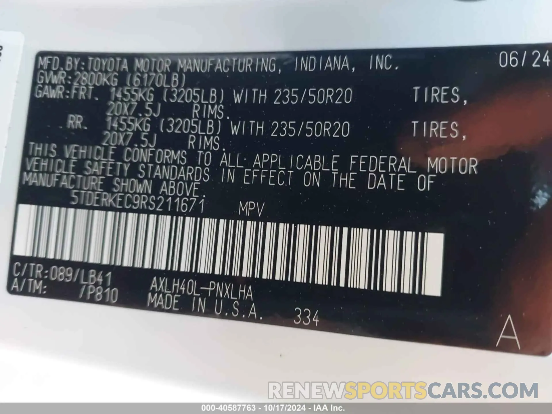 9 fotografías del automóvil dañado 5TDERKEC9RS211671 TOYOTA SIENNA 2024