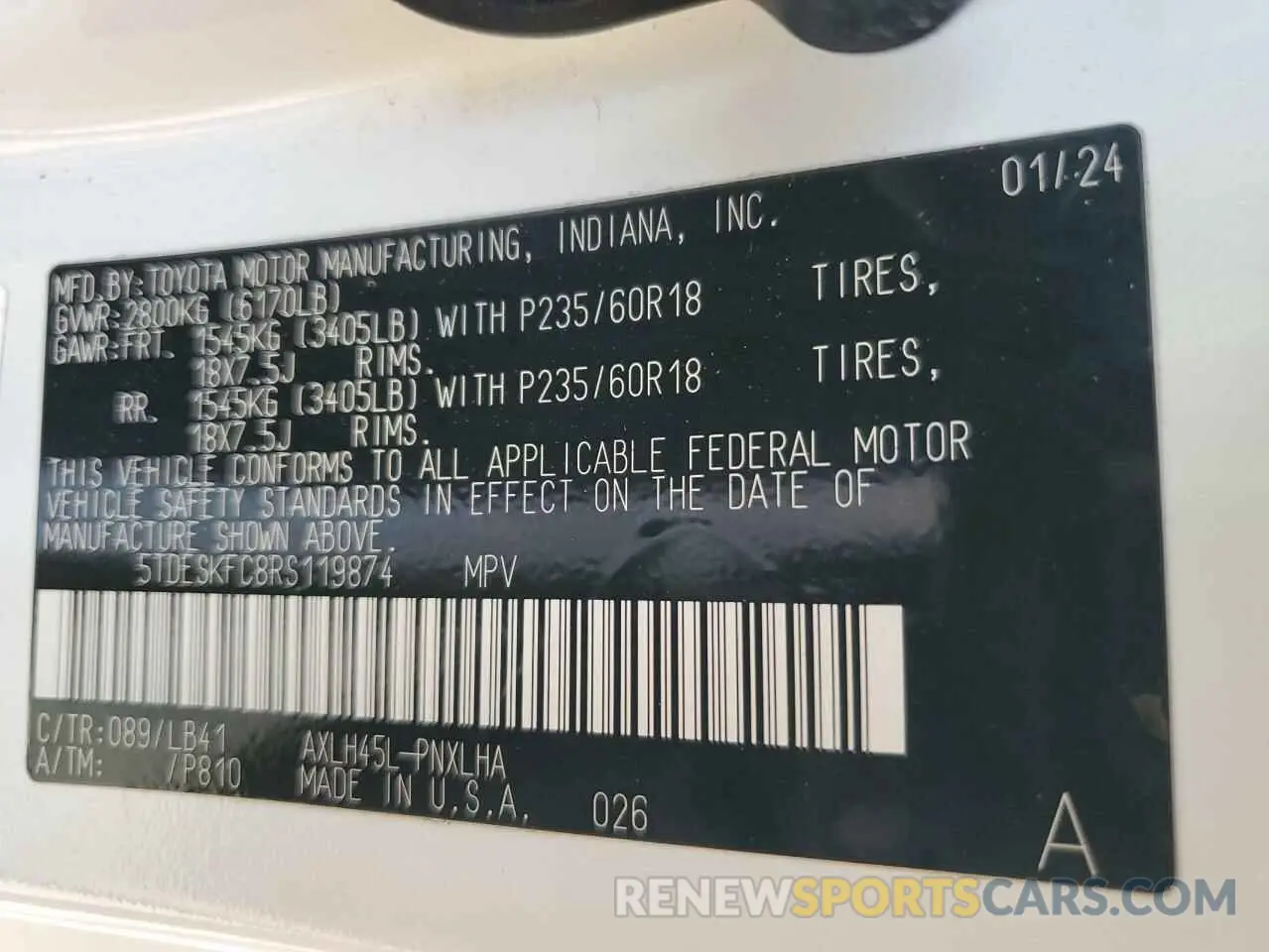14 fotografías del automóvil dañado 5TDESKFC8RS119874 TOYOTA SIENNA 2024