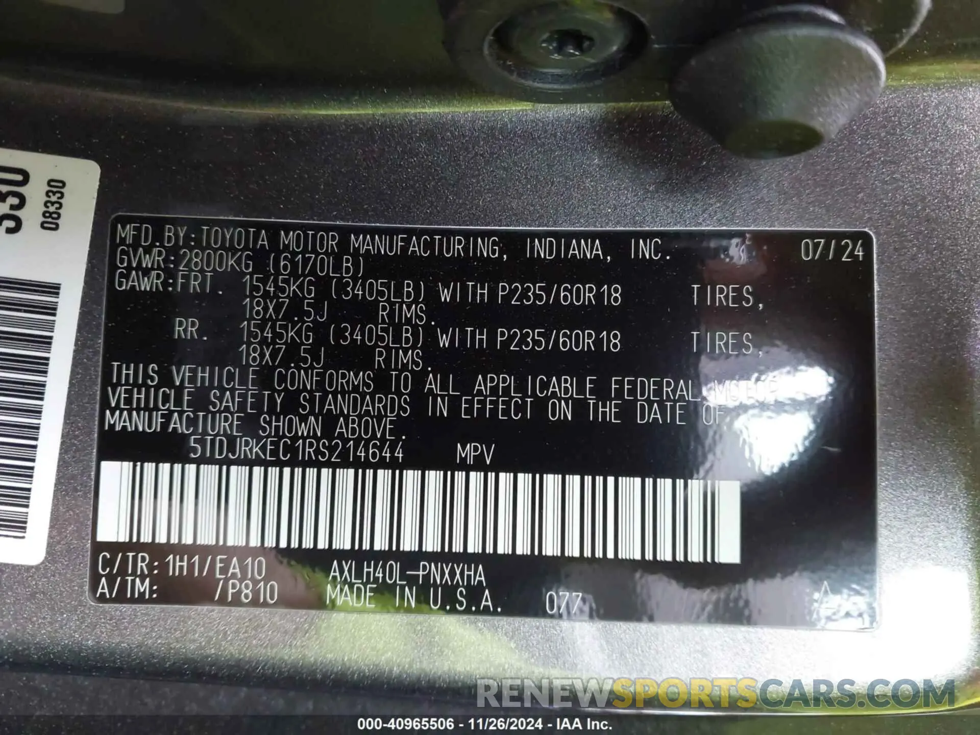 9 fotografías del automóvil dañado 5TDJRKEC1RS214644 TOYOTA SIENNA 2024