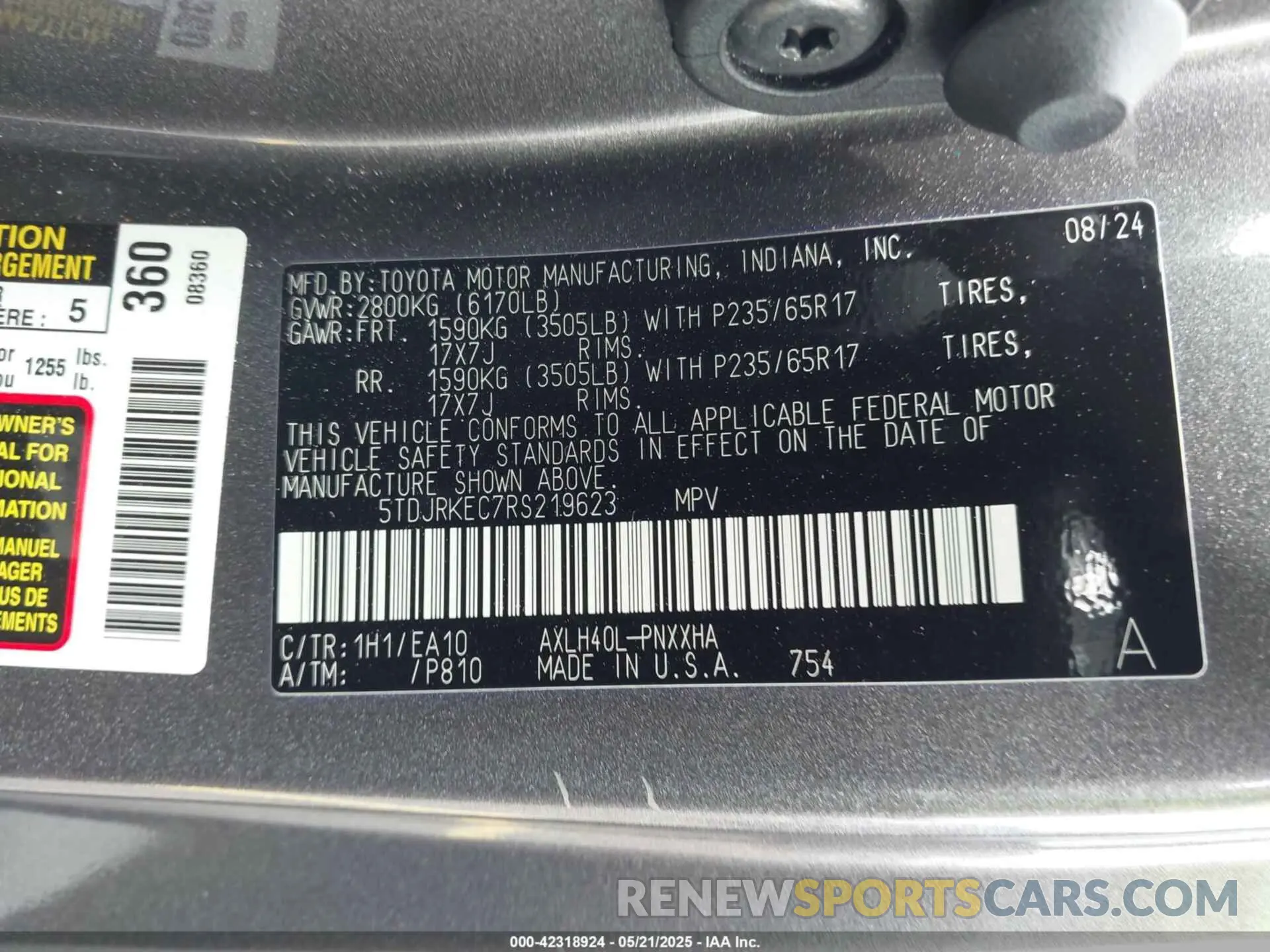 9 fotografías del automóvil dañado 5TDJRKEC7RS219623 TOYOTA SIENNA 2024