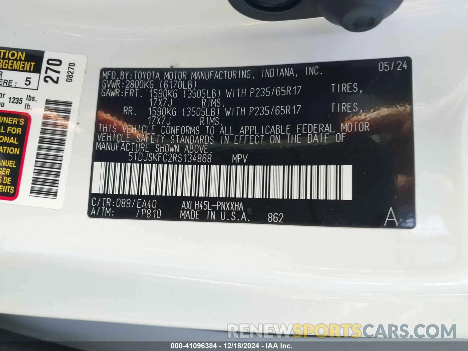 9 fotografías del automóvil dañado 5TDJSKFC2RS134868 TOYOTA SIENNA 2024