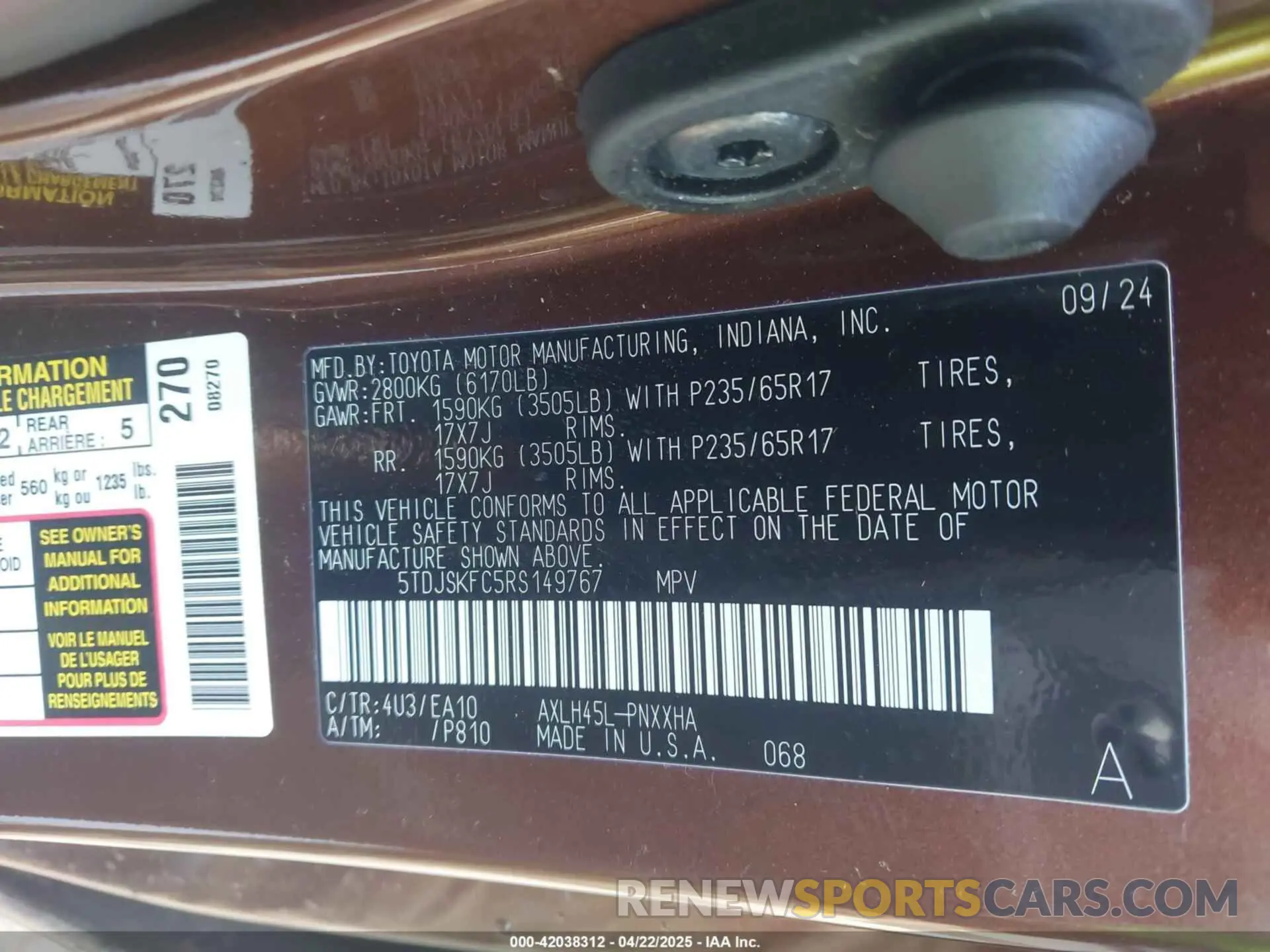 9 fotografías del automóvil dañado 5TDJSKFC5RS149767 TOYOTA SIENNA 2024