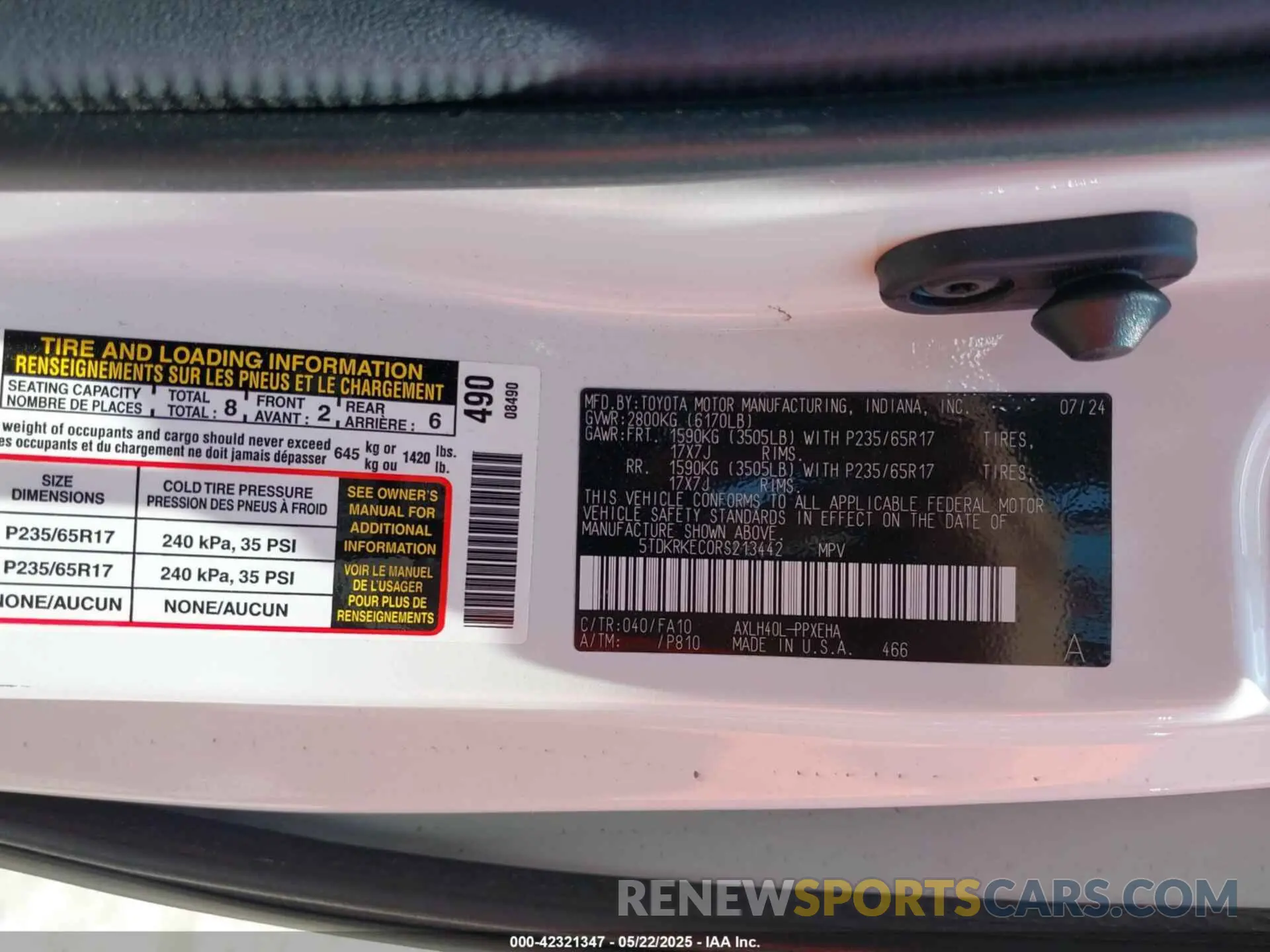 9 fotografías del automóvil dañado 5TDKRKEC0RS213442 TOYOTA SIENNA 2024