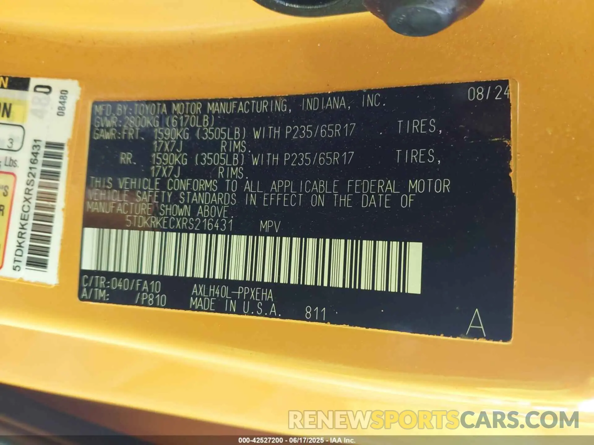 9 fotografías del automóvil dañado 5TDKRKECXRS216431 TOYOTA SIENNA 2024