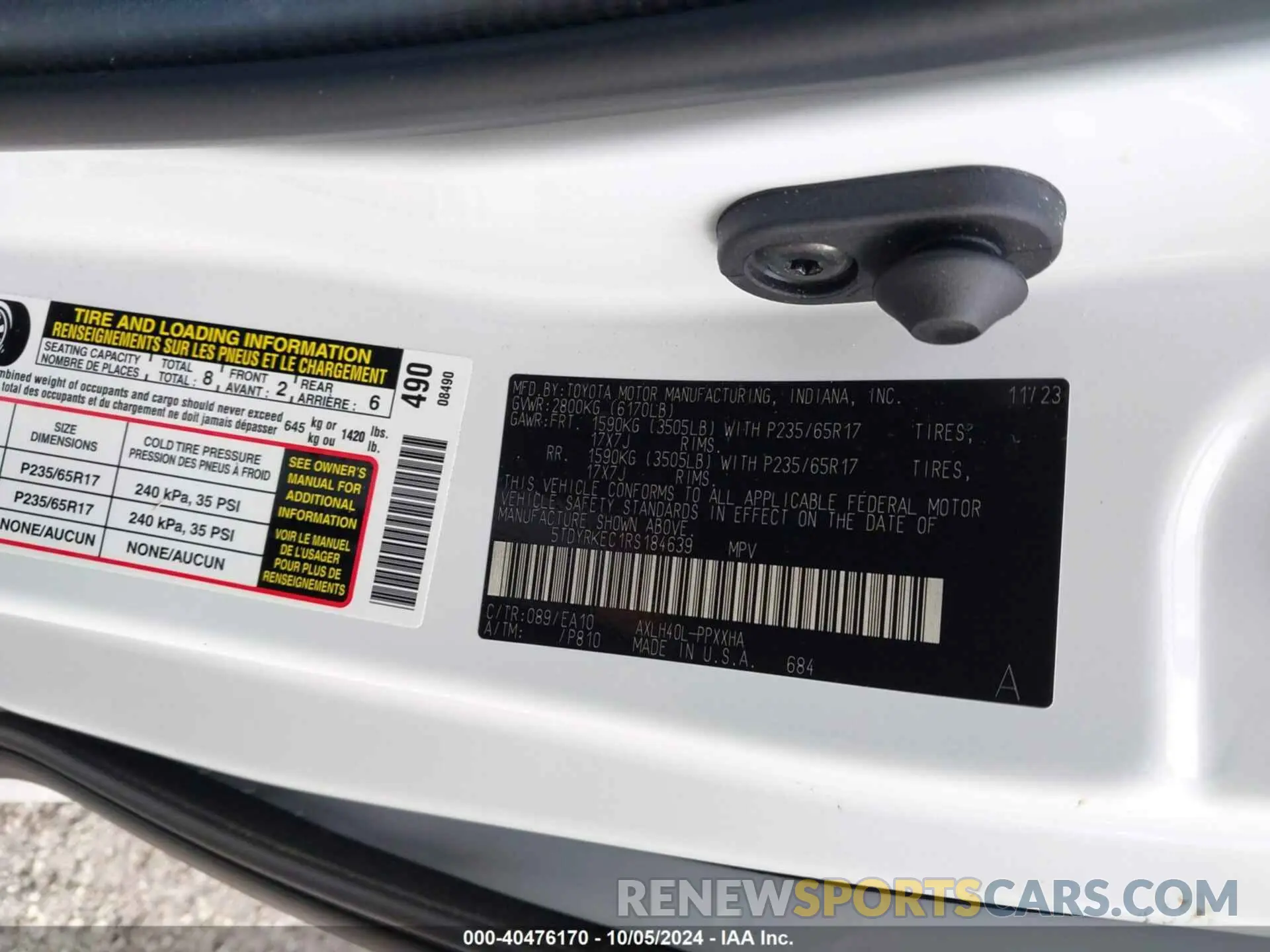 9 fotografías del automóvil dañado 5TDYRKEC1RS184639 TOYOTA SIENNA 2024