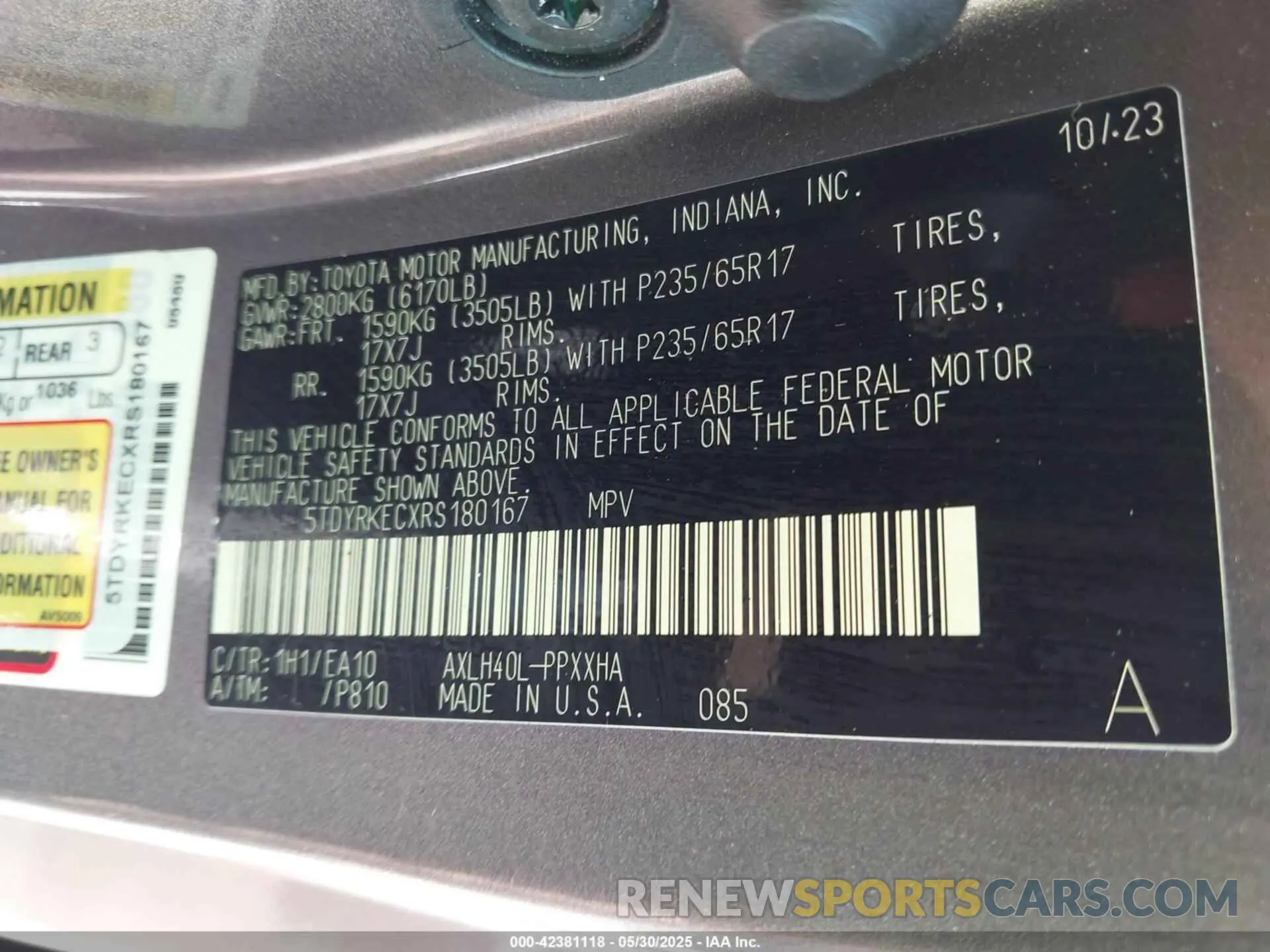 9 fotografías del automóvil dañado 5TDYRKECXRS180167 TOYOTA SIENNA 2024