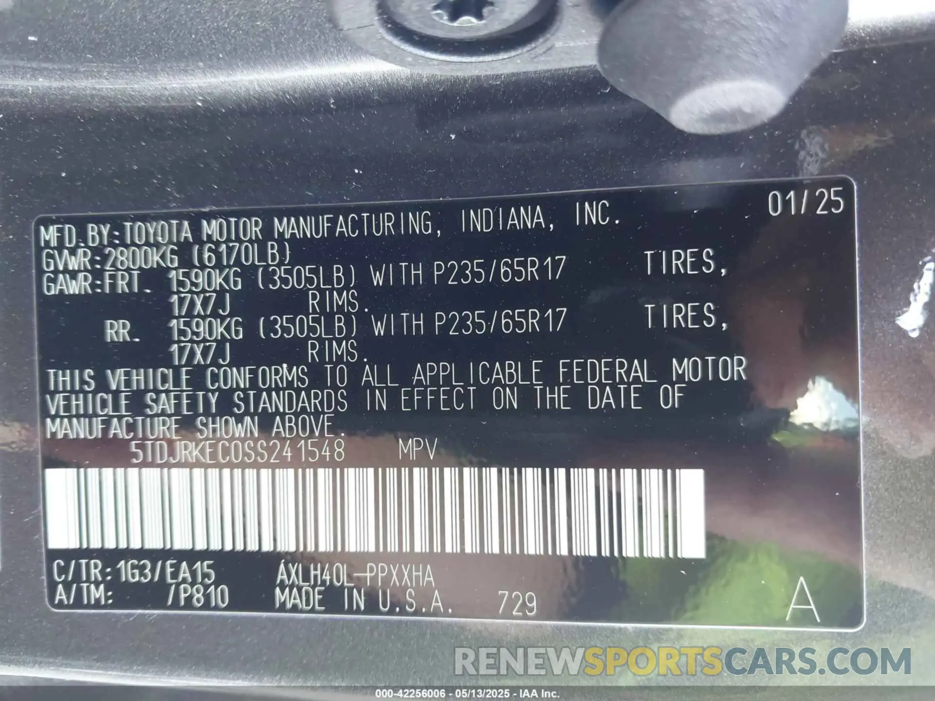 9 fotografías del automóvil dañado 5TDJRKEC0SS241548 TOYOTA SIENNA 2025