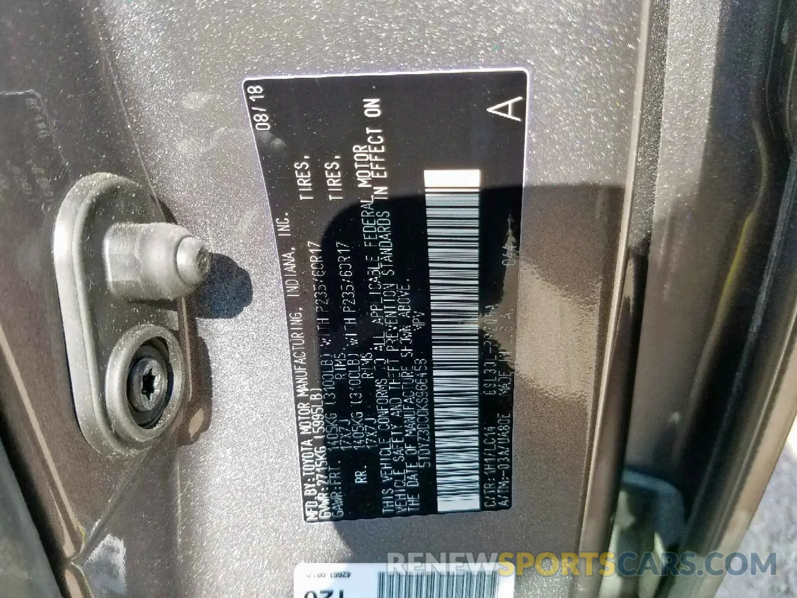 10 fotografías del automóvil dañado 5TDYZ3DC0KS966458 TOYOTA SIENNA LIM 2019