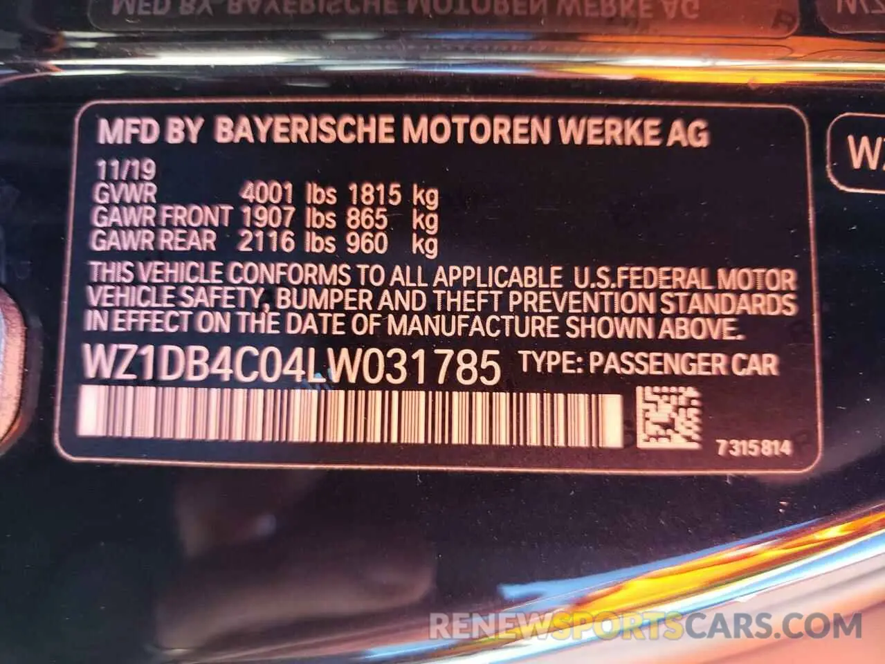 10 fotografías del automóvil dañado WZ1DB4C04LW031785 TOYOTA SUPRA 2020