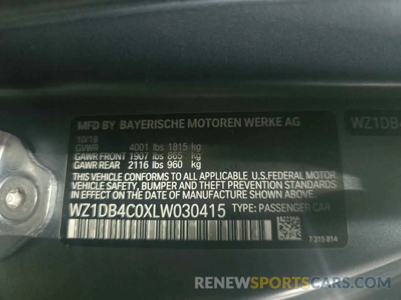 10 fotografías del automóvil dañado WZ1DB4C0XLW030415 TOYOTA SUPRA 2020