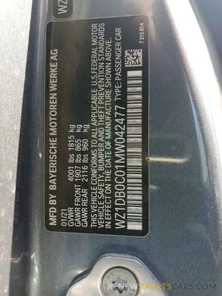 12 fotografías del automóvil dañado WZ1DB0C01MW042477 TOYOTA SUPRA 2021