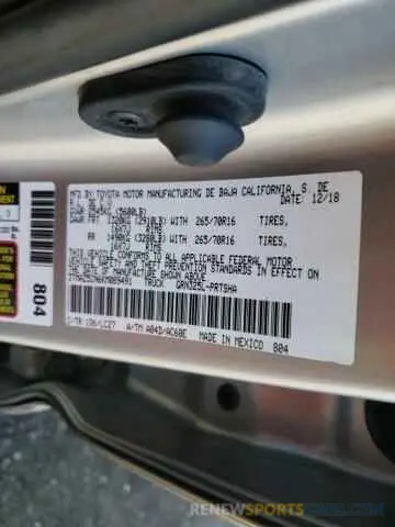 10 fotografías del automóvil dañado 3TMAZ5CN6KM089491 TOYOTA TACOMA 2019