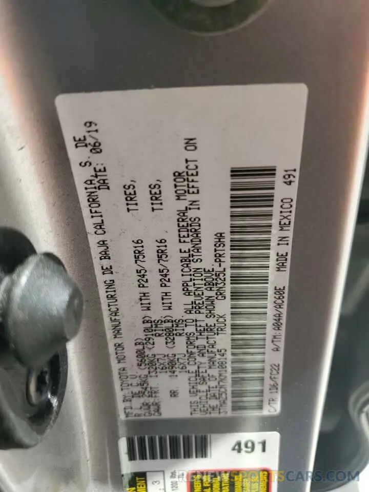 15 fotografías del automóvil dañado 3TMAZ5CN7KM108145 TOYOTA TACOMA 2019