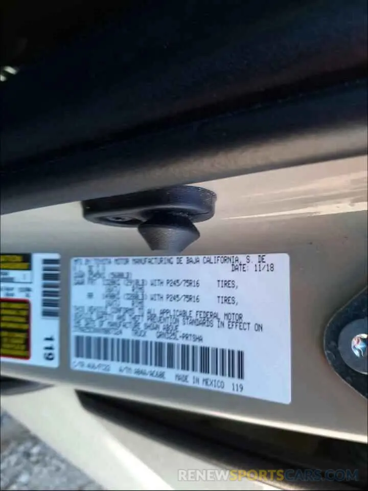 10 fotografías del automóvil dañado 3TMAZ5CNXKM087324 TOYOTA TACOMA 2019