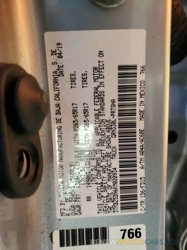 13 fotografías del automóvil dañado 3TMBZ5DN6KM020934 TOYOTA TACOMA 2019