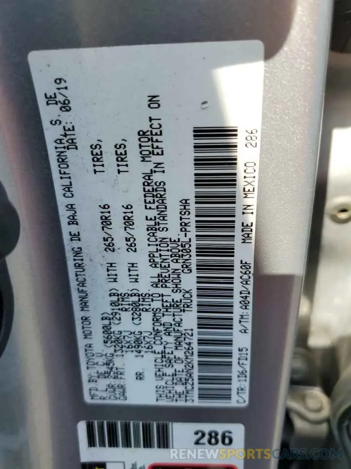 12 fotografías del automóvil dañado 3TMCZ5AN2KM264721 TOYOTA TACOMA 2019