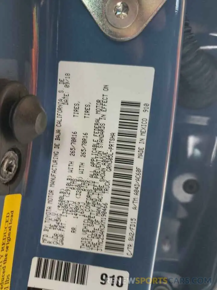 12 fotografías del automóvil dañado 3TMCZ5AN3KM190466 TOYOTA TACOMA 2019