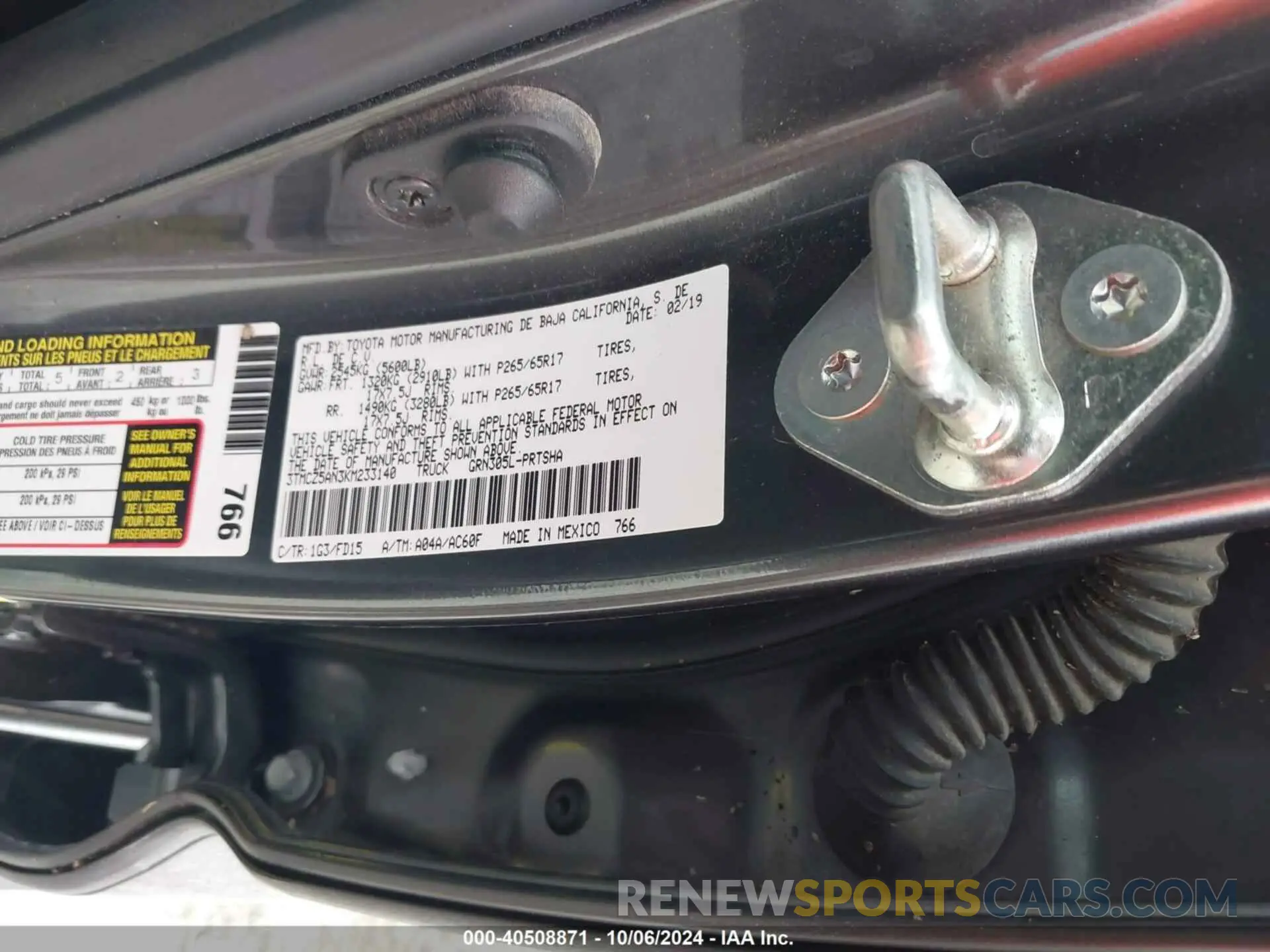 9 fotografías del automóvil dañado 3TMCZ5AN3KM233140 TOYOTA TACOMA 2019