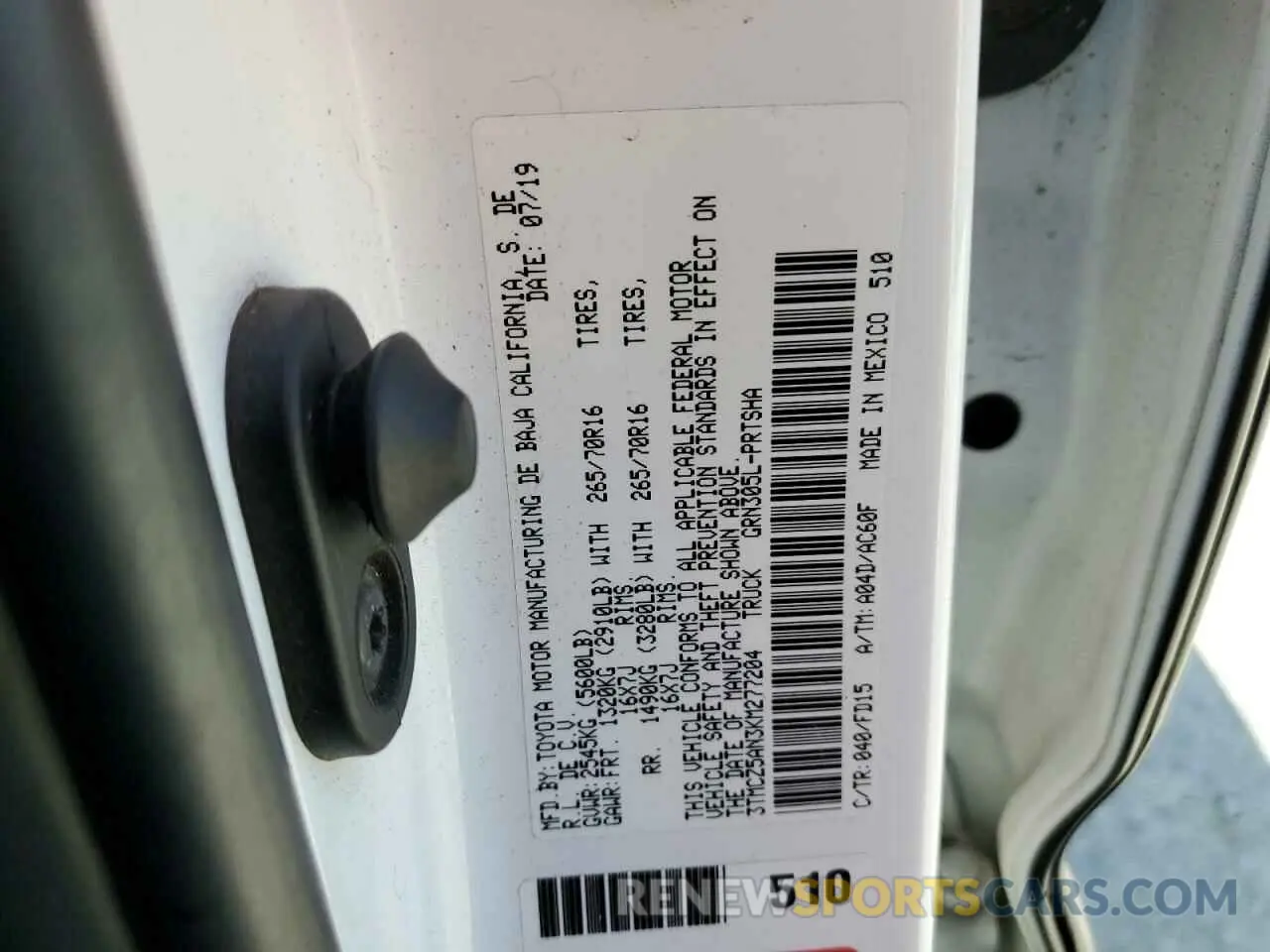 12 fotografías del automóvil dañado 3TMCZ5AN3KM277204 TOYOTA TACOMA 2019