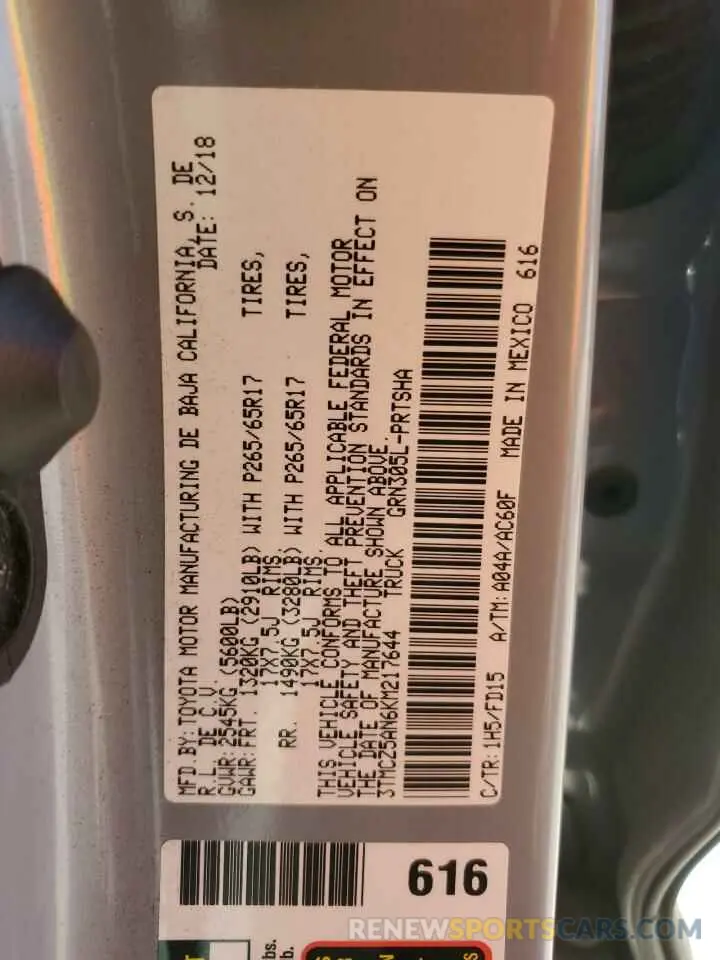 13 fotografías del automóvil dañado 3TMCZ5AN6KM217644 TOYOTA TACOMA 2019