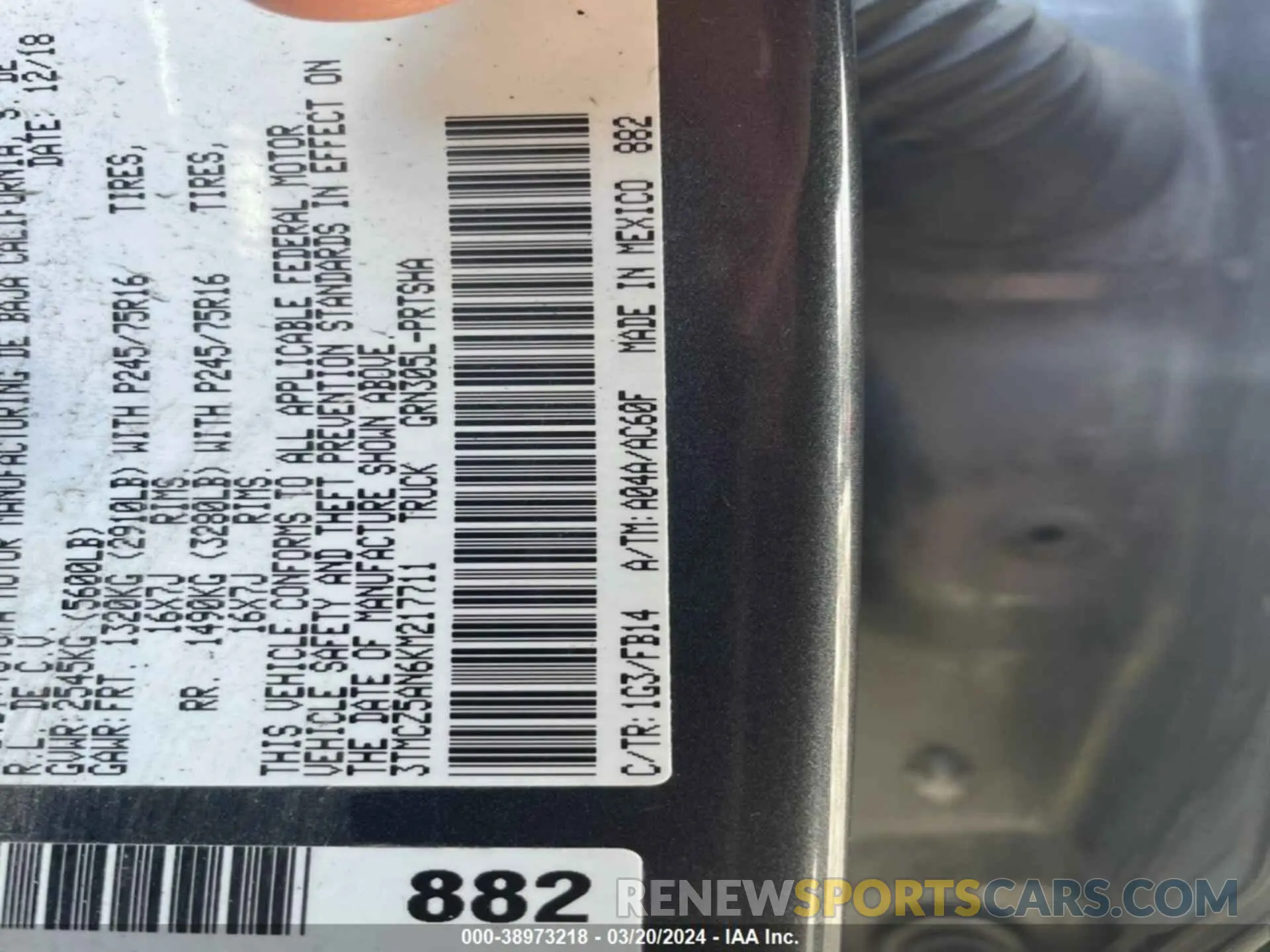 9 fotografías del automóvil dañado 3TMCZ5AN6KM217711 TOYOTA TACOMA 2019