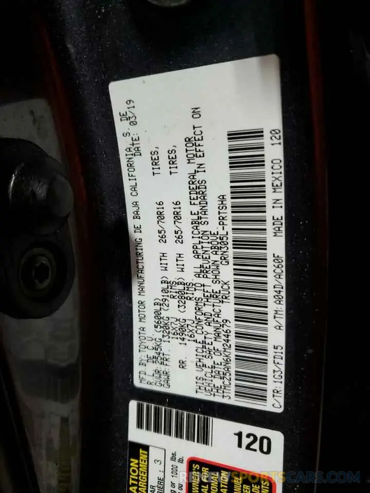 13 fotografías del automóvil dañado 3TMCZ5AN6KM244679 TOYOTA TACOMA 2019
