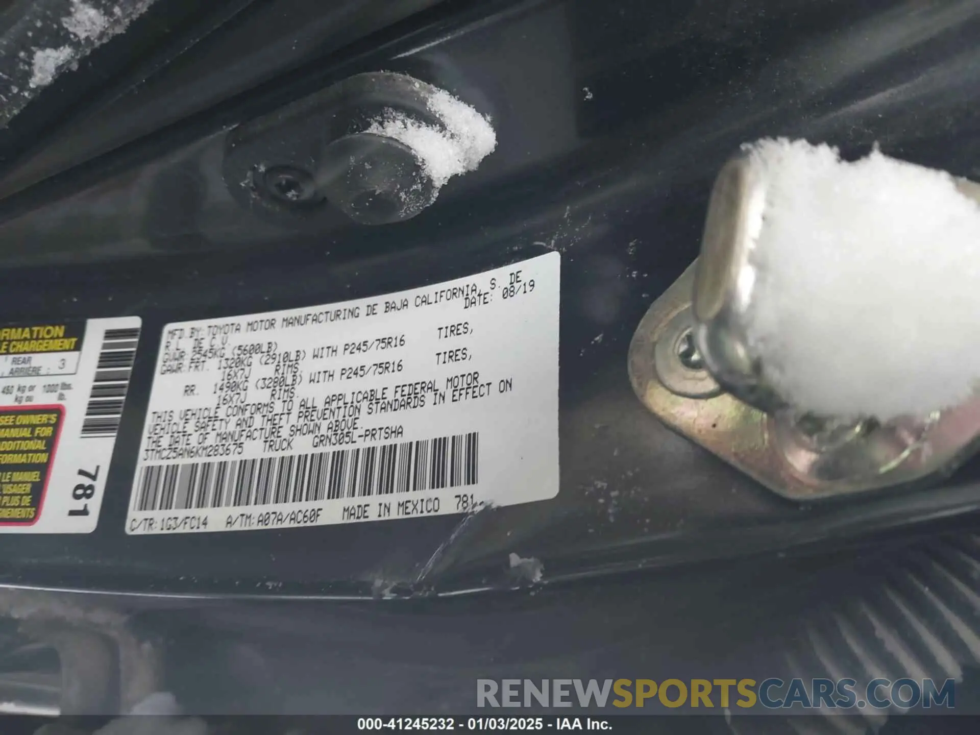 9 fotografías del automóvil dañado 3TMCZ5AN6KM283675 TOYOTA TACOMA 2019