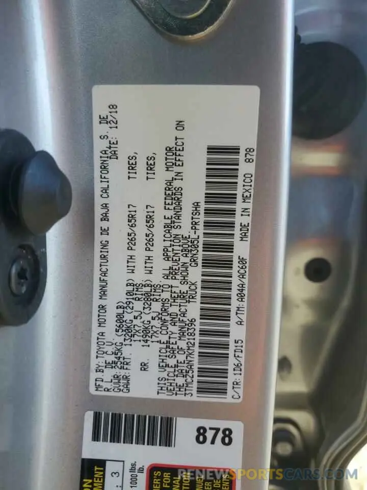 13 fotografías del automóvil dañado 3TMCZ5AN7KM218396 TOYOTA TACOMA 2019