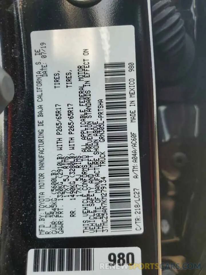 13 fotografías del automóvil dañado 3TMCZ5AN7KM279134 TOYOTA TACOMA 2019