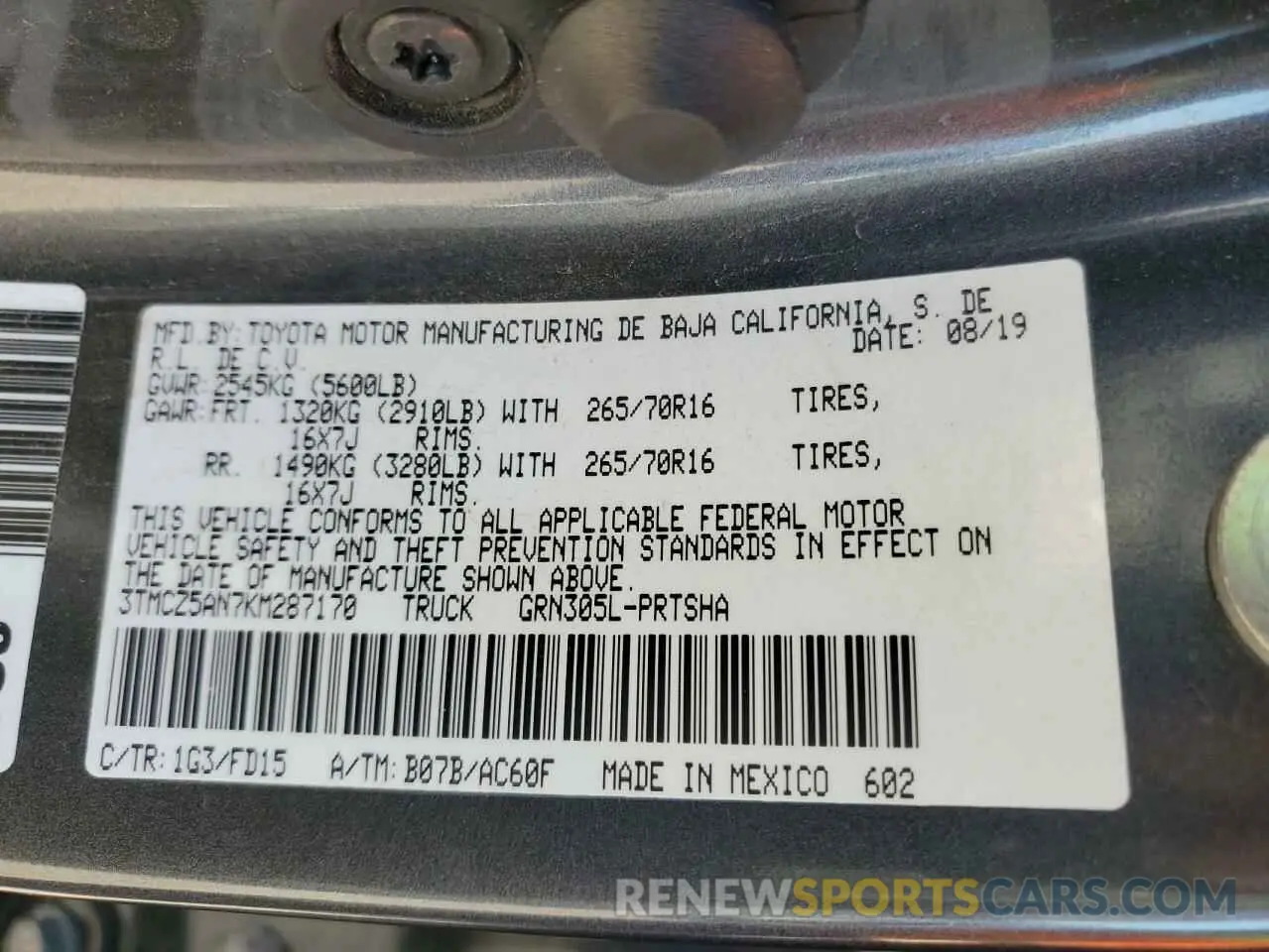 14 fotografías del automóvil dañado 3TMCZ5AN7KM287170 TOYOTA TACOMA 2019