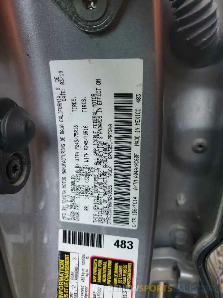 13 fotografías del automóvil dañado 3TMCZ5AN8KM245526 TOYOTA TACOMA 2019