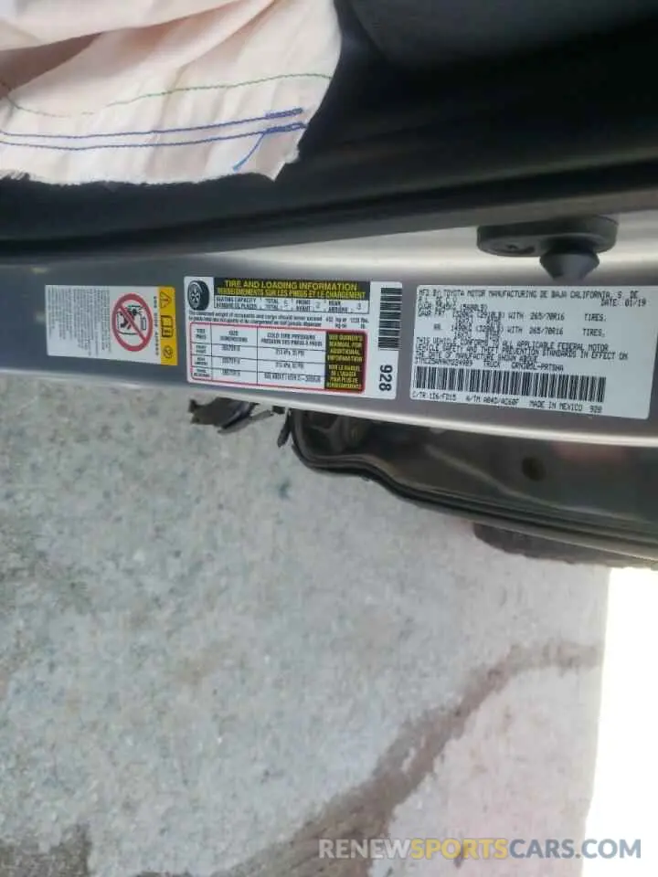 10 fotografías del automóvil dañado 3TMCZ5AN9KM224989 TOYOTA TACOMA 2019