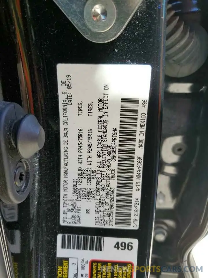 12 fotografías del automóvil dañado 3TMCZ5AN9KM263663 TOYOTA TACOMA 2019