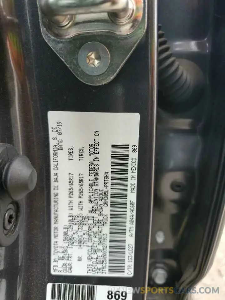 13 fotografías del automóvil dañado 3TMCZ5ANXKM277913 TOYOTA TACOMA 2019