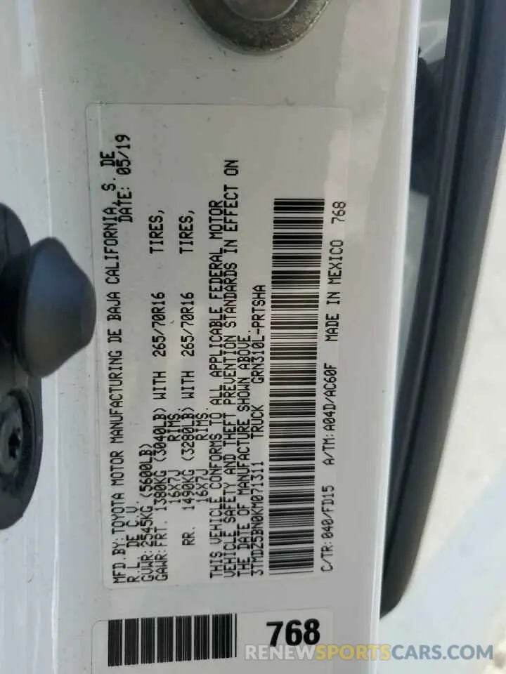 12 fotografías del automóvil dañado 3TMDZ5BN0KM071311 TOYOTA TACOMA 2019