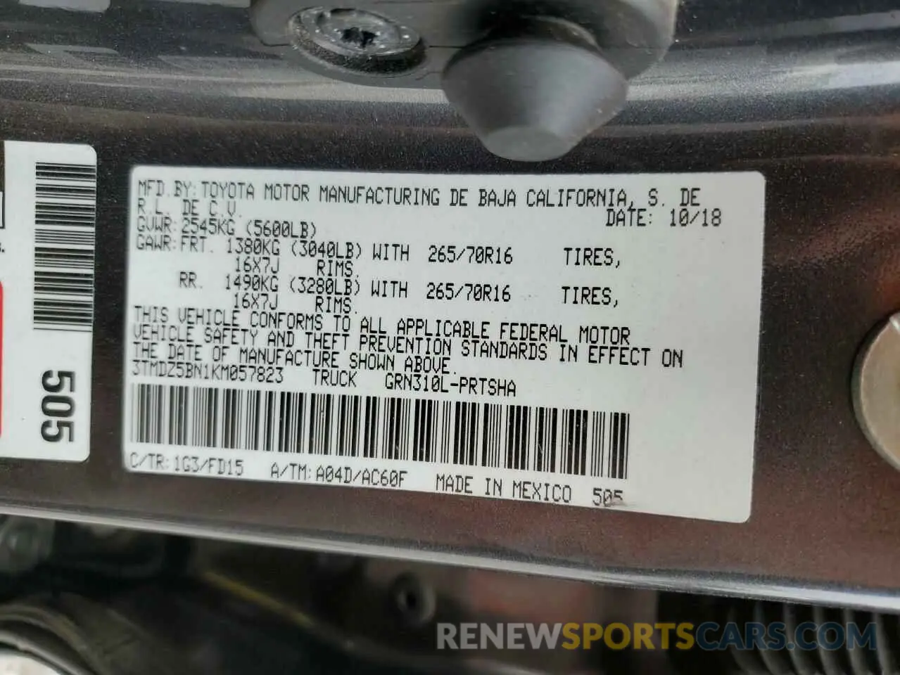 15 fotografías del automóvil dañado 3TMDZ5BN1KM057823 TOYOTA TACOMA 2019