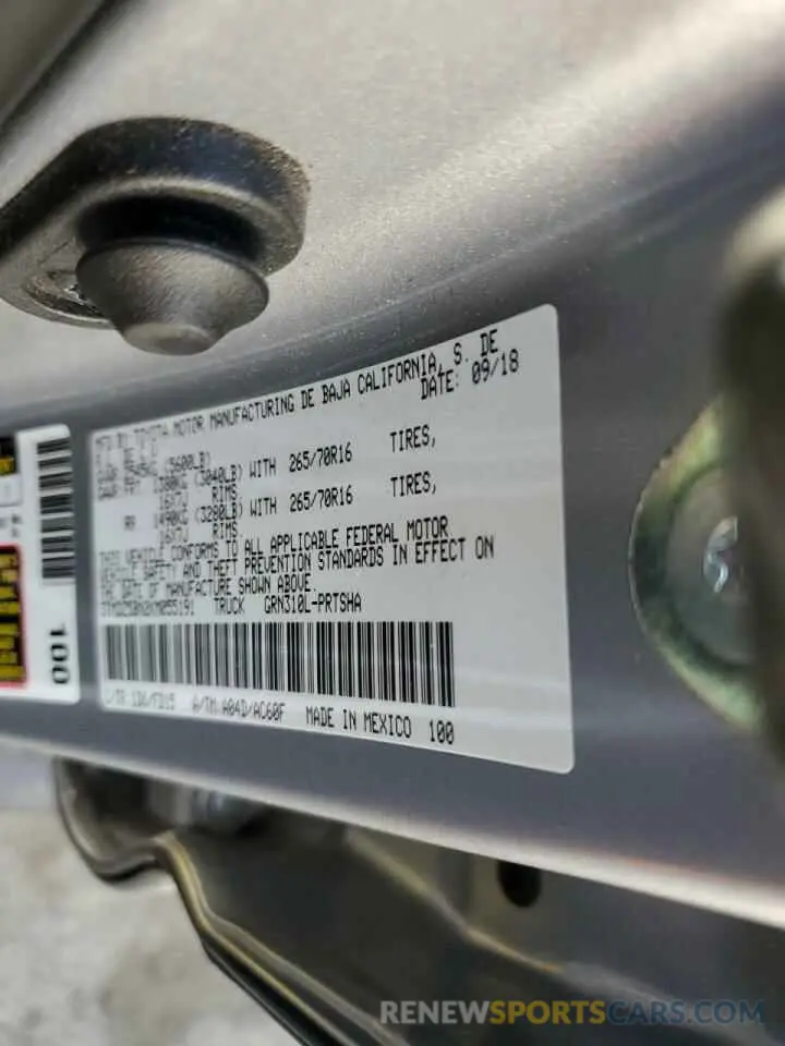 10 fotografías del automóvil dañado 3TMDZ5BN2KM055191 TOYOTA TACOMA 2019