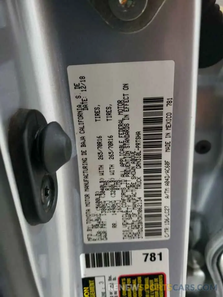 12 fotografías del automóvil dañado 3TMDZ5BN3KM062134 TOYOTA TACOMA 2019