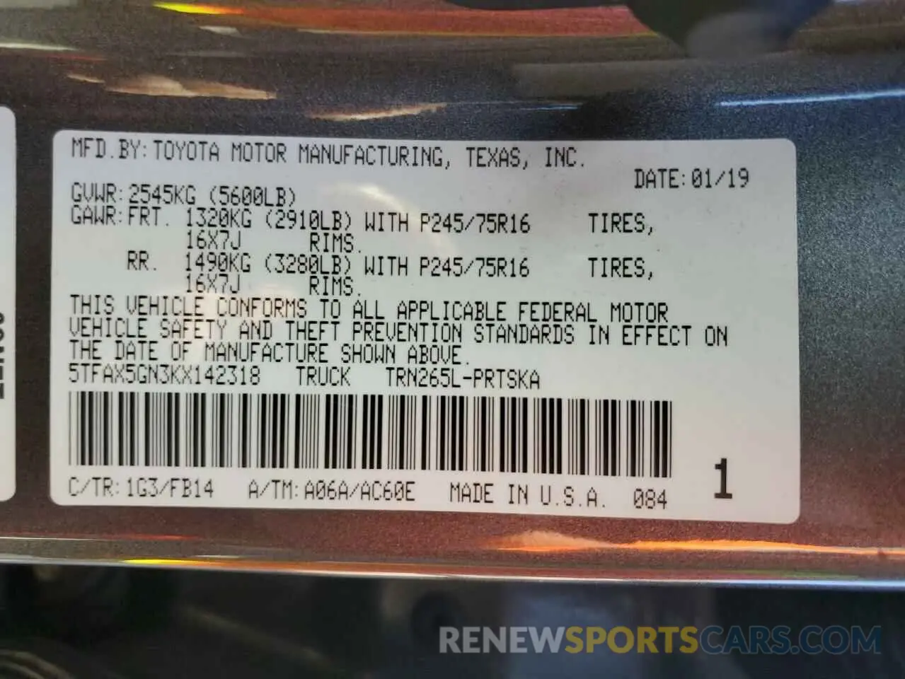 13 fotografías del automóvil dañado 5TFAX5GN3KX142318 TOYOTA TACOMA 2019