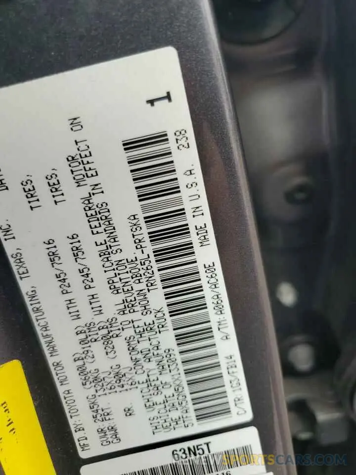 12 fotografías del automóvil dañado 5TFAX5GN5KX133099 TOYOTA TACOMA 2019